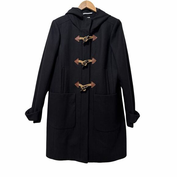 J Crew Womens Toggle Wool Blend Long Coat Size 14 Black Heavyweight Winter Coat - Picture 1 of 14